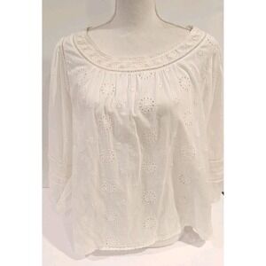 Pilcro NWT White Eyelet Blouse Size Medium Long Sleeve Cottage Core Lace Detail